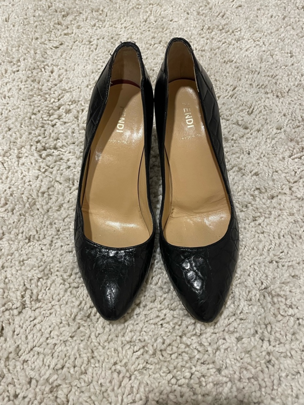 Fendi Black Alligator/Croc Pointed-Toe Leather Pumps